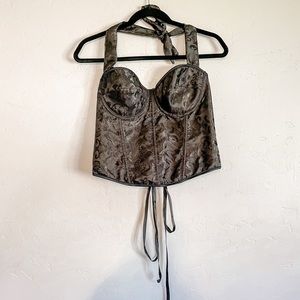 Black Halter Lace Up Corset Top